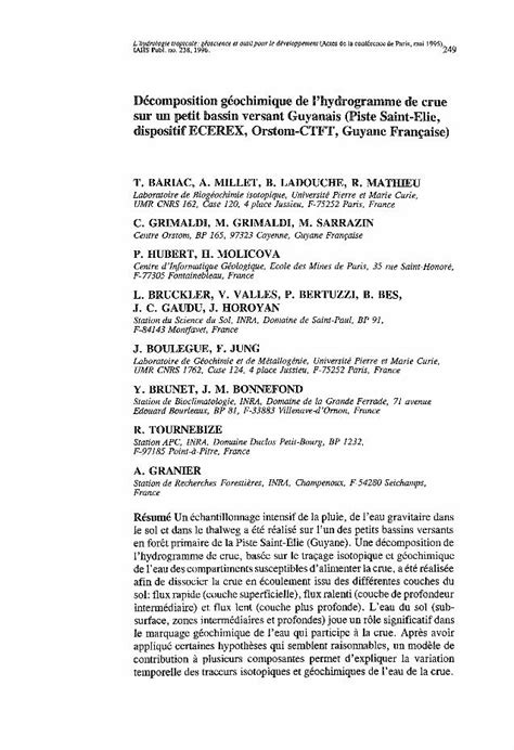 Pdf D Composition G Ochimique De L Hydrogramme De Crue Sur Un Petit