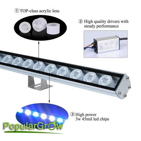 Populargrow W Led Aquarium Light Bar Blue Coral Reef Fish Tank