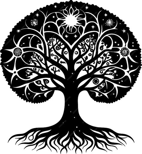 Black Yggdrasil Stencil Norse Tree Of Life Premium Ai Generated Psd