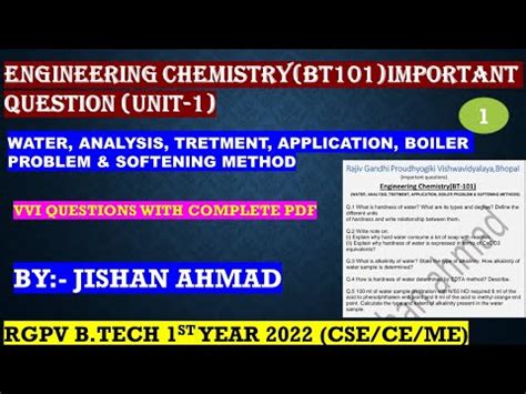 Engineering Chemistry Unit Important Question Water Analysis