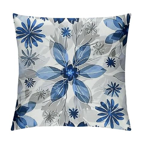 PHYHOO Blue Grey Pillow Covers Decorative Daisy Flower Throw Pillow