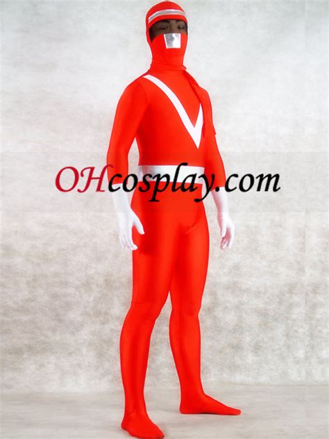 Red Lycra Spandex And Sliver Shiny Metallic Zentai Suit [zt01148] 60