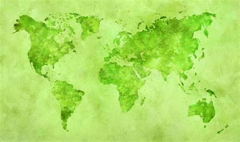 Mapa Do Mundo Verde De Aquarela Ilustra O Stock Ilustra O De