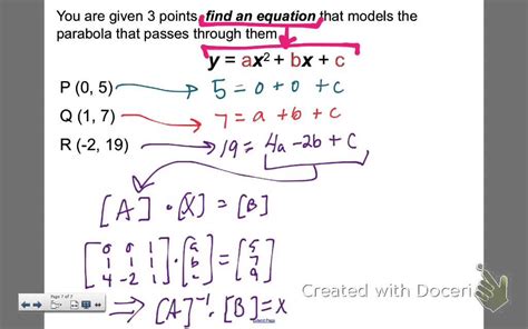 Equation Of Parabola Given 3 Points Youtube