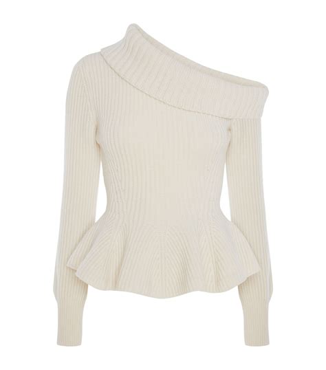 Alexander Mcqueen White Wool Cashmere One Shoulder Sweater Harrods Uk