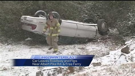 Car Leaves Roadway And Flips Into Ditch