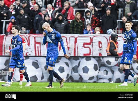 Mechelen S Geoffry Hairemans Shows Defeat During A Soccer Match Between