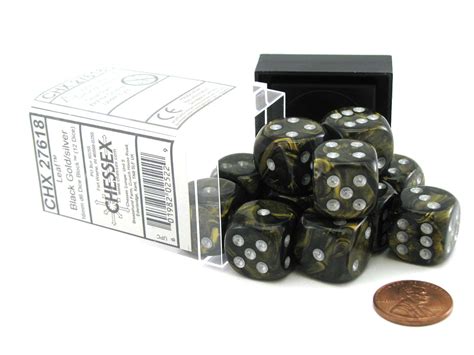 Leaf 16mm D6 Chessex Dice Block 12 Dice Black Gold With Silver Pips 740120127866 Ebay