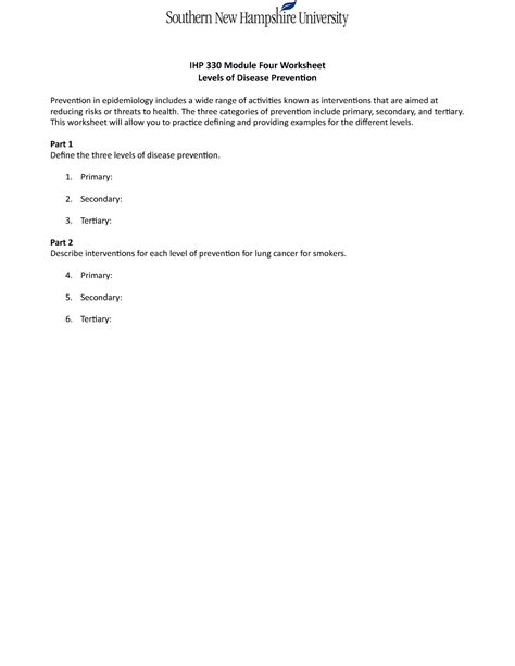 IHP 330 Module Four Worksheet IHP 330 Module Four Worksheet Levels Of