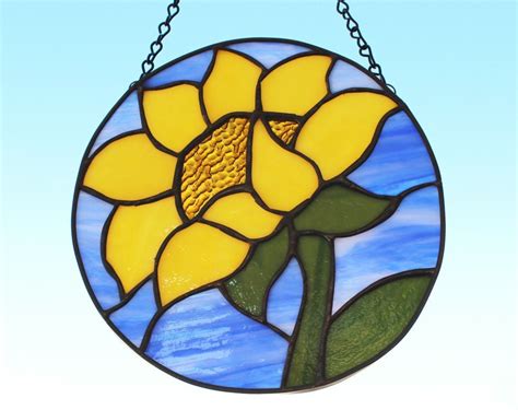 Stained Glass Round Sunflower Stained Glass Window Panel