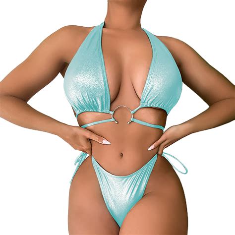 EHRWE Bikinis For Women 2024 New Circular Blue Glitter Fabric Bikini