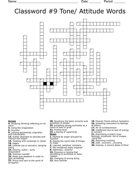 Classword 9 Tone Attitude Words Crossword Wordmint