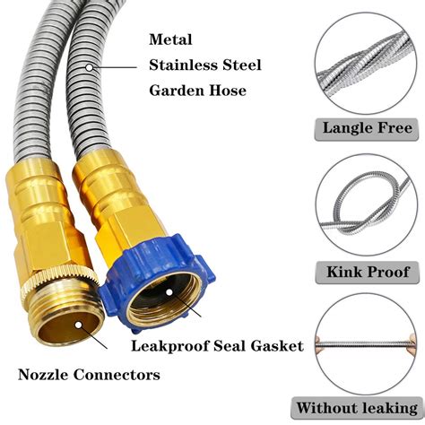 Tunhui 304 Stainless Steel Garden Hose With Solid Brass Nozzle 100ft