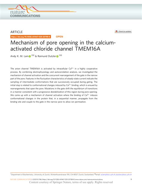 Pdf Mechanism Of Pore Opening In The Calcium Activated Chloride