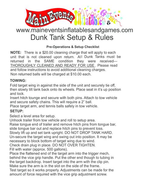 Fillable Online Dunk Tank Setup Rules Fax Email Print PdfFiller