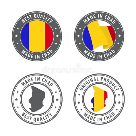 Made In Chad Set Of Labels Stamps Badges With The Chad Map And