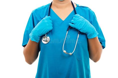 Female Nurse Standing With Stethoscope Stock Photo Image Of Friendly