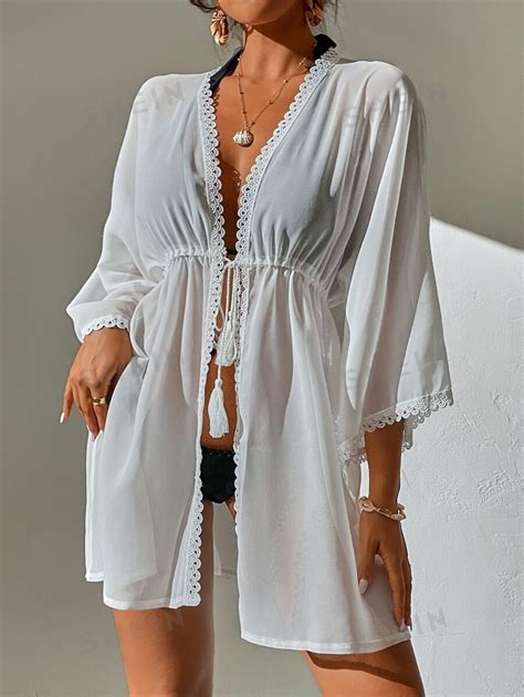 SHEIN Swim Tassel Tie Front Kimono SHEIN USA