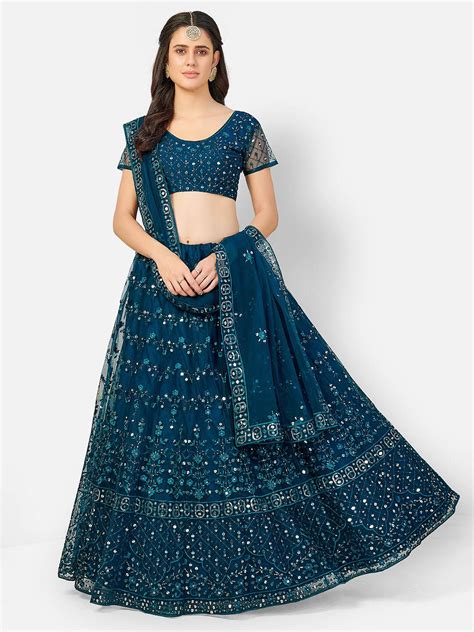 Buy Shopgarb Blue Silver Embellished Semi Stitched Lehenga