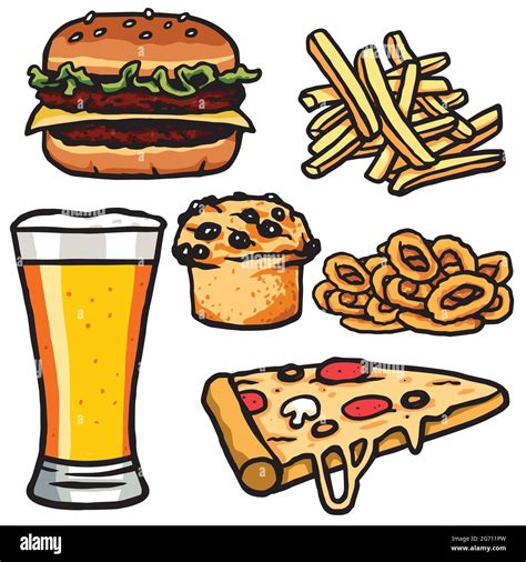Fast Food Junk Food Products Set Isolated On White Background Vector