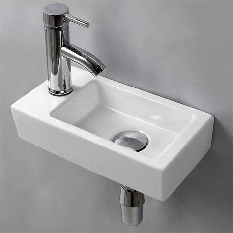 Wall Hung Basin Sink Small Cloakroom Basin Rectangle Ceramic Wash Basin