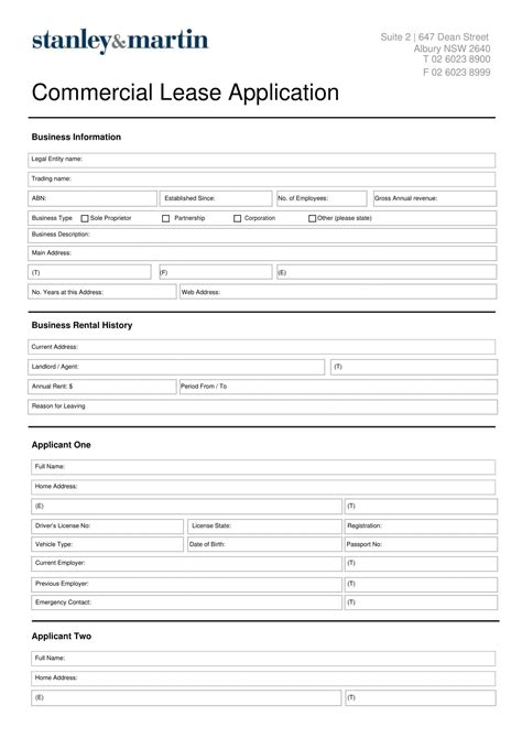 Free Printable Commercial Lease Application Templates [pdf Word]