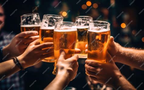 Premium Photo Happy Friends Cheering Beer Glasses At Brewery Pub