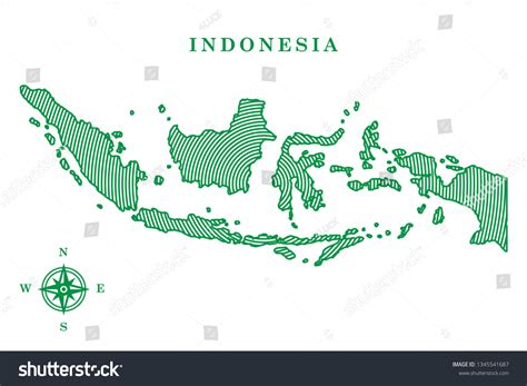 Green Line Map Indonesia Concentric Style Stock Vector Royalty Free