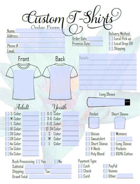 Buy Custom T Shirt Print Ready Order Form With Editable Invoice Online