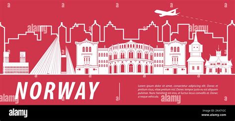 Norway Famous Landmarks By Silhouette Style Vector Illustration Stock