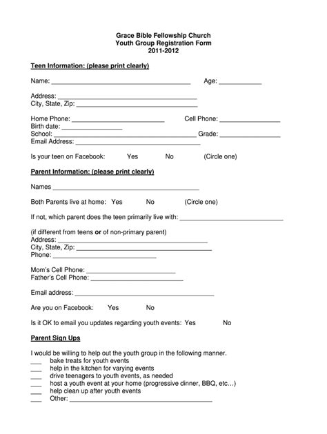 Church Youth Group Registration Forms Fill And Sign Printable