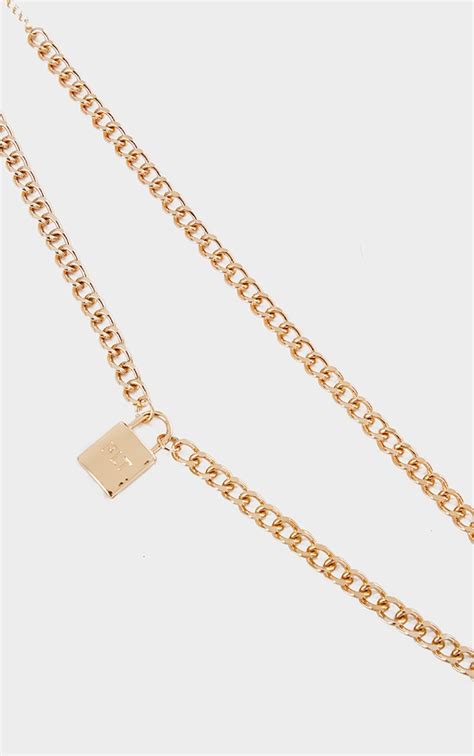 Gold Padlock Chunky Chain Layering Necklace Prettylittlething