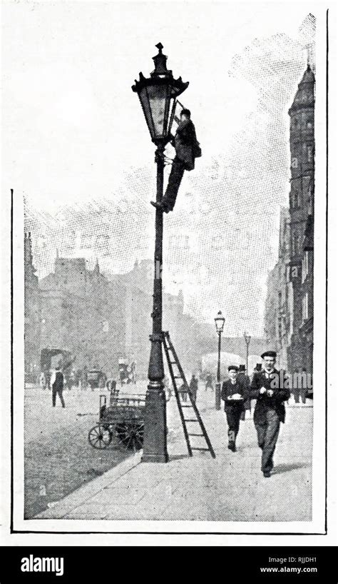 An Engraving Depicting A London Lamplighter And His Assistant