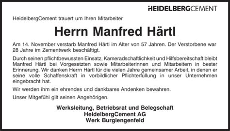 Traueranzeigen Von Manfred H Rtl Mittelbayerische Trauer