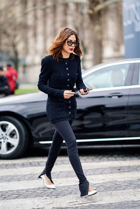 Christine Centenera Wears Sunglasses A Navy Blue Chanel Jacket Navy