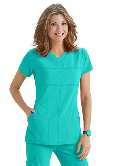 Greys Anatomy Signature 2 Pocket V Neck Scrub Top In Bali Green Scrubs And Beyond Scrubs