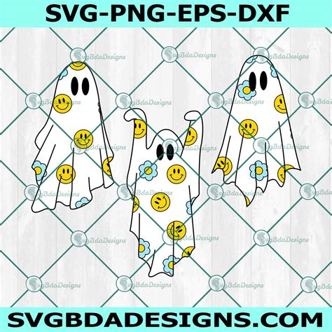 Retro Ghosts Smiley Face Svg Smiley Face And Daisy Svg