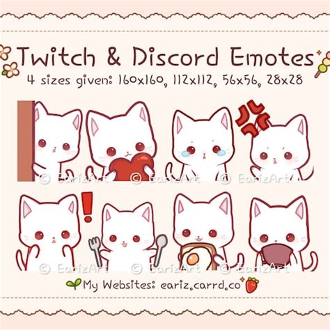 Cute White Cat Emotes Twitch Discord Kawaii Kitty Neko Etsy