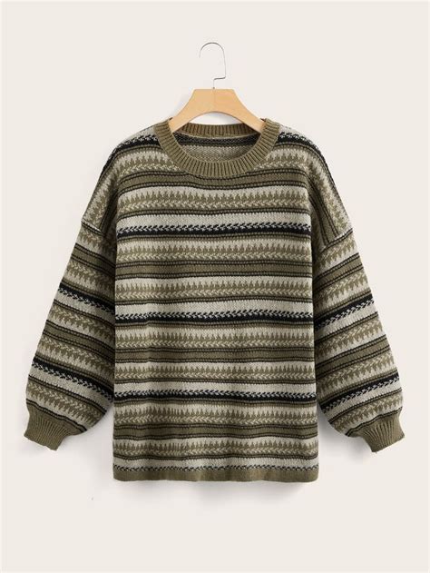 Striped Pattern Drop Shoulder Sweater Suéteres femeninos Suéter de