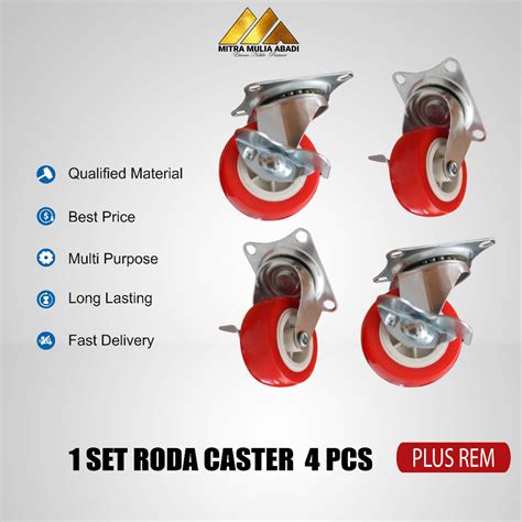 Jual Roda Caster Roda Merah Nylon Roda Etalase Rem Mm Inch