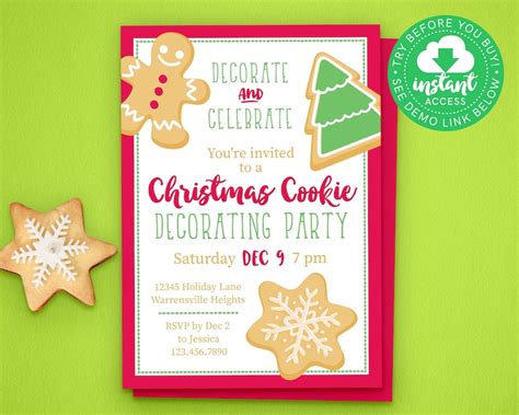 Christmas Cookie Decorating Party Invitation Cookie - Etsy