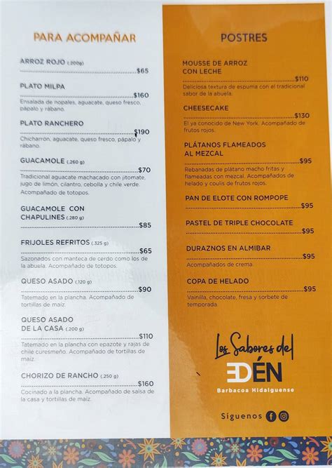 Menu At Los Sabores Del Eden Restaurant Ciudad Nicol S Romero