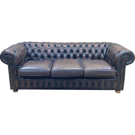 Vintage 3 Seater Brown Leather Chesterfield Sofa 1980s