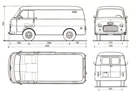 Fiat 1100T 1965 Blueprint - Download free blueprint for 3D modeling