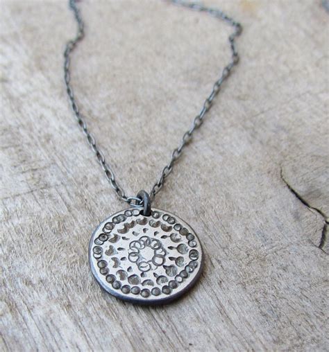 Oxidized Silver Disc Necklace Hammered Silver Disc Necklace