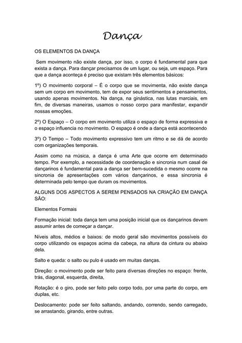 Texto Sobre Dança Com Atividades