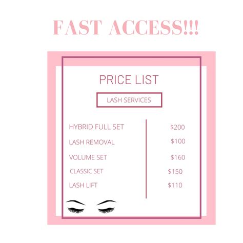 Lashes Price Template Price List Template Small Business Price List