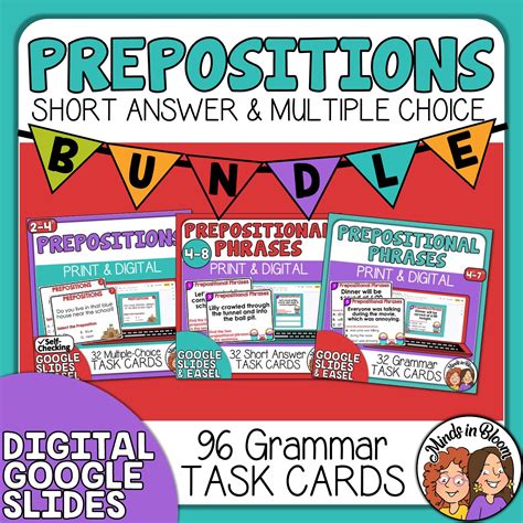 Prepositions Task Card Bundle Multiple Choice Short Answer Print