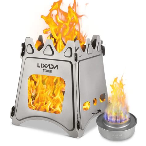 Lixada Compact Folding Titanium Wood Stove With Mini Alcohol Stove For