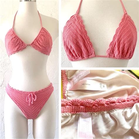 Vtg Victorias Secret Crochet String Bikini Gem